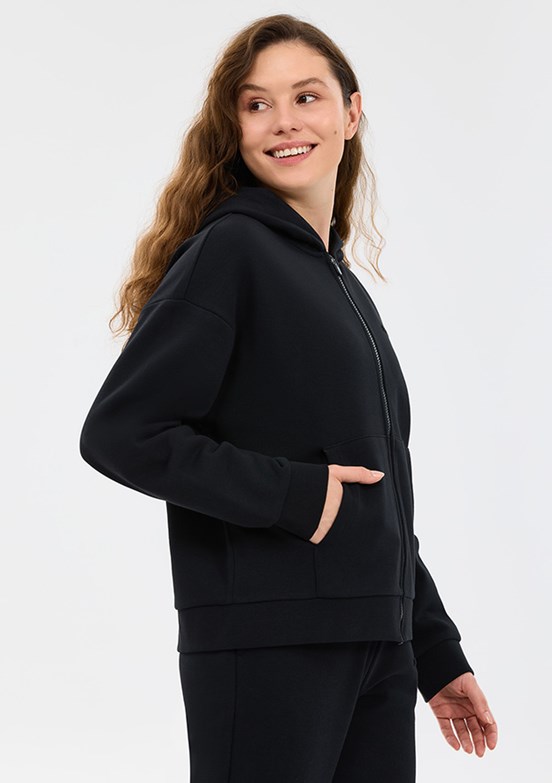 SKECHERS - S2610016-3817 Kadın Siyah Fermuarlı Sweatshirt