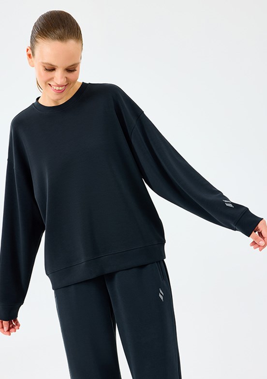 SKECHERS Siyah Kadın Lounge Loose Bisiklet Yaka Sweatshirt