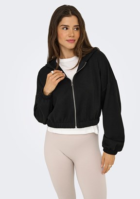 ONLY Siyah Kadın Fermuarlı Kapüşonlu Sweatshirt