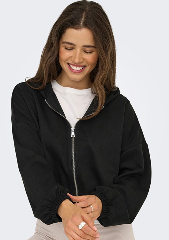ONLY Siyah Kadın Fermuarlı Kapüşonlu Sweatshirt