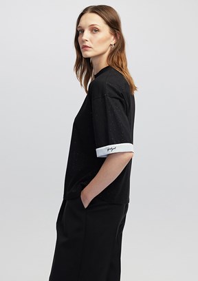 İPEKYOL Siyah Kadın Nakışlı Kısa Kol T-shirt
