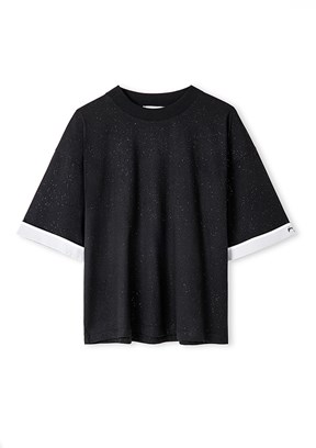 İPEKYOL Siyah Kadın Nakışlı Kısa Kol T-shirt