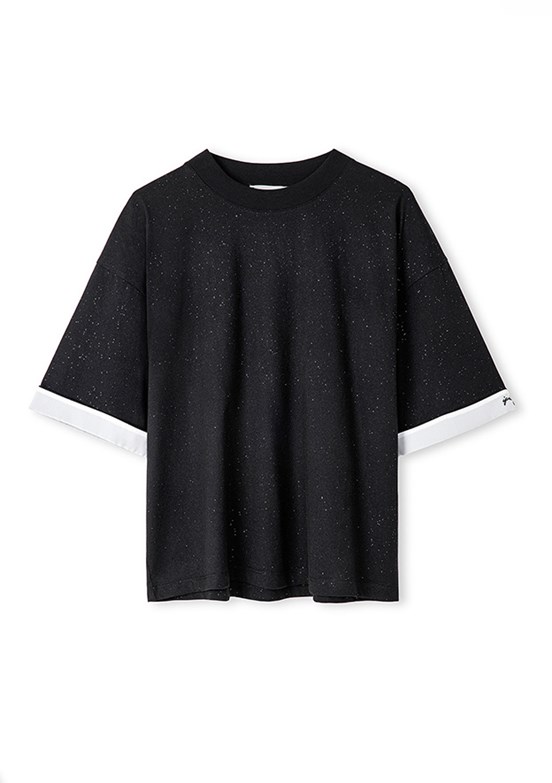 İPEKYOL Siyah Kadın Nakışlı Kısa Kol T-shirt