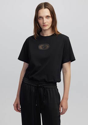İPEKYOL Siyah Kadın Monogram Nakışlı T-shirt