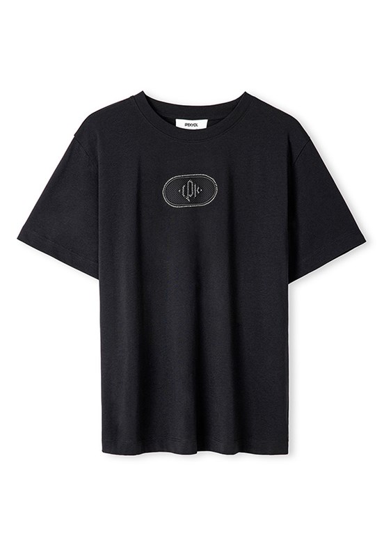 İPEKYOL Siyah Kadın Monogram Nakışlı T-shirt