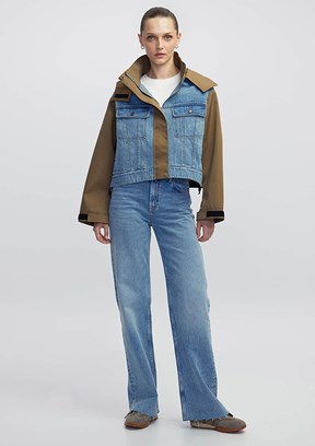 İPEKYOL Haki Kadın Denim Mix Mont