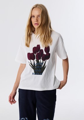 TWİST Beyaz Kadın Bisiklet Yaka T-Shirt