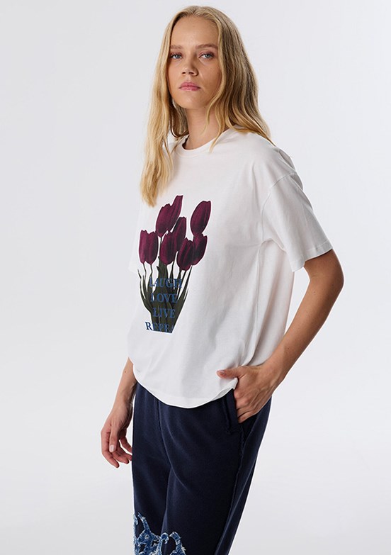 TWİST Beyaz Kadın Bisiklet Yaka T-Shirt