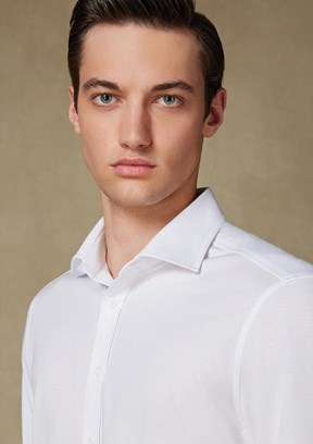 ABBATE Beyaz Floransa Jersey Pamuk Karışımlı Comfort Fit Klasik Yaka Erkek Düz Gömlek