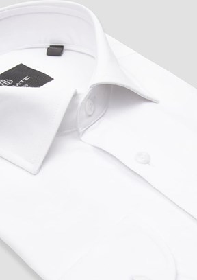 ABBATE Beyaz Floransa Jersey Pamuk Karışımlı Comfort Fit Klasik Yaka Erkek Düz Gömlek