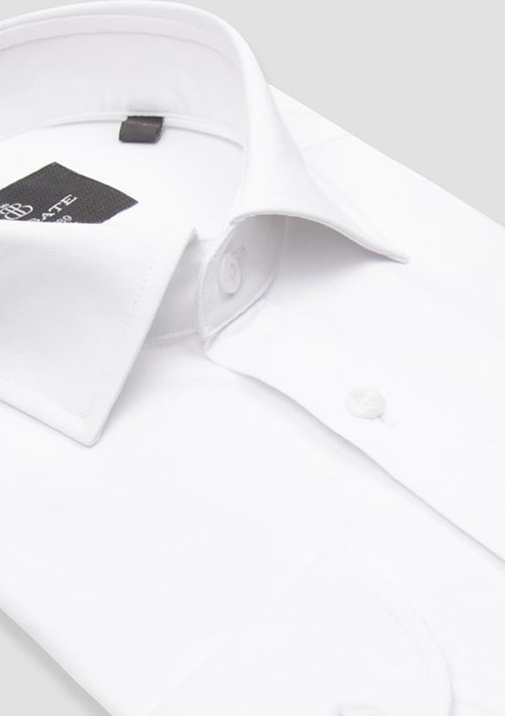 ABBATE Beyaz Floransa Jersey Pamuk Karışımlı Comfort Fit Klasik Yaka Erkek Düz Gömlek