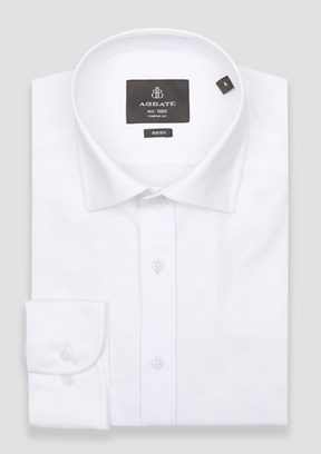 ABBATE Beyaz Floransa Jersey Pamuk Karışımlı Comfort Fit Klasik Yaka Erkek Düz Gömlek