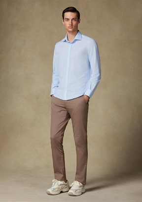 ABBATE Açık Mavi Floransa Jersey Pamuk Karışımlı Comfort Fit Klasik Yaka Erkek Desenli Gömlek