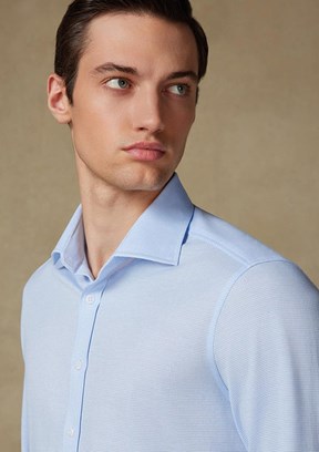 ABBATE Açık Mavi Floransa Jersey Pamuk Karışımlı Comfort Fit Klasik Yaka Erkek Desenli Gömlek