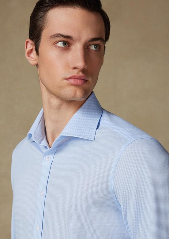 ABBATE Açık Mavi Floransa Jersey Pamuk Karışımlı Comfort Fit Klasik Yaka Erkek Desenli Gömlek
