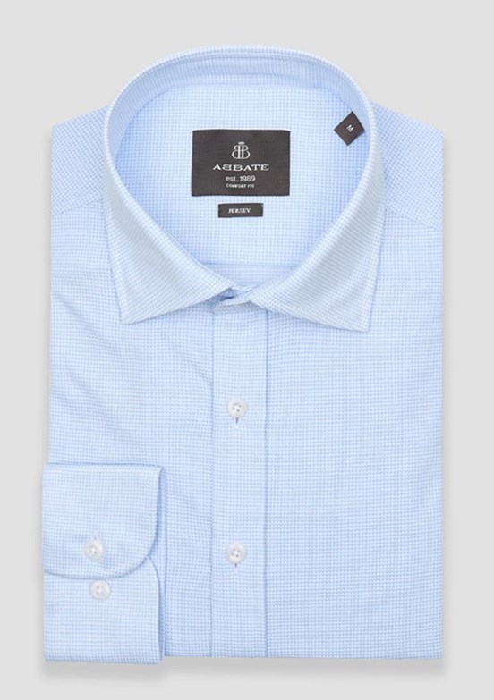 ABBATE Açık Mavi Floransa Jersey Pamuk Karışımlı Comfort Fit Klasik Yaka Erkek Desenli Gömlek