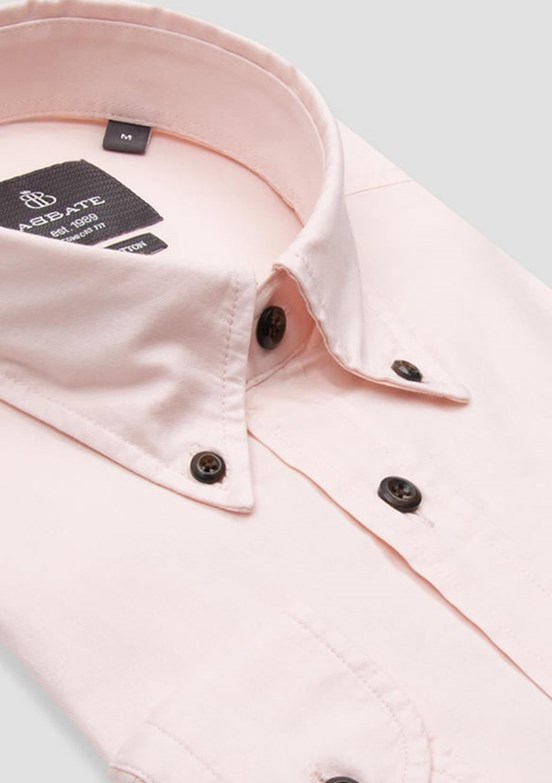 ABBATE Pembe Mario Poplin Pamuklu Comfort Fit Düğmeli Yaka Erkek Düz Gömlek