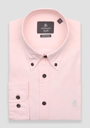 ABBATE Pembe Mario Poplin Pamuklu Comfort Fit Düğmeli Yaka Erkek Düz Gömlek
