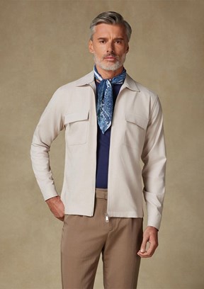 ABBATE Bej Verso Twill Overshirt Polyviskon Karışımlı Oversize Fit Klasik Yaka Erkek Çizgili Gömlek