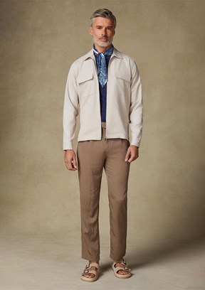 ABBATE Bej Verso Twill Overshirt Polyviskon Karışımlı Oversize Fit Klasik Yaka Erkek Çizgili Gömlek