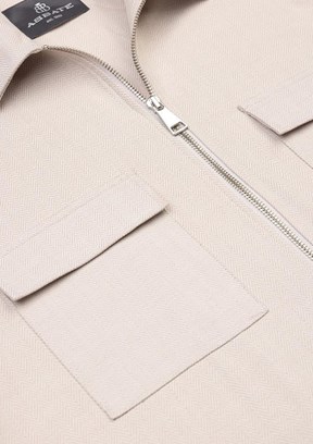ABBATE Bej Verso Twill Overshirt Polyviskon Karışımlı Oversize Fit Klasik Yaka Erkek Çizgili Gömlek