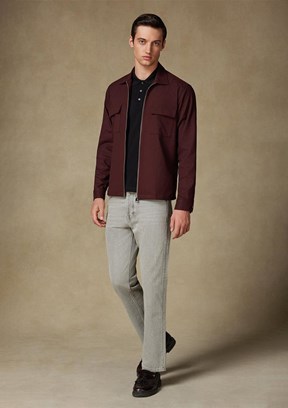 ABBATE Bordo Verso Twill Overshirt Polyviskon Karışımlı Oversize Fit Klasik Yaka Erkek Çizgili Gömlek