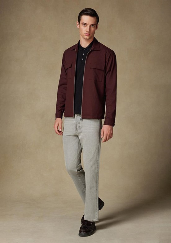 ABBATE Bordo Verso Twill Overshirt Polyviskon Karışımlı Oversize Fit Klasik Yaka Erkek Çizgili Gömlek