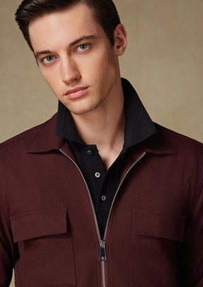 ABBATE Bordo Verso Twill Overshirt Polyviskon Karışımlı Oversize Fit Klasik Yaka Erkek Çizgili Gömlek