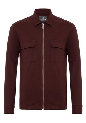 ABBATE Bordo Verso Twill Overshirt Polyviskon Karışımlı Oversize Fit Klasik Yaka Erkek Çizgili Gömlek