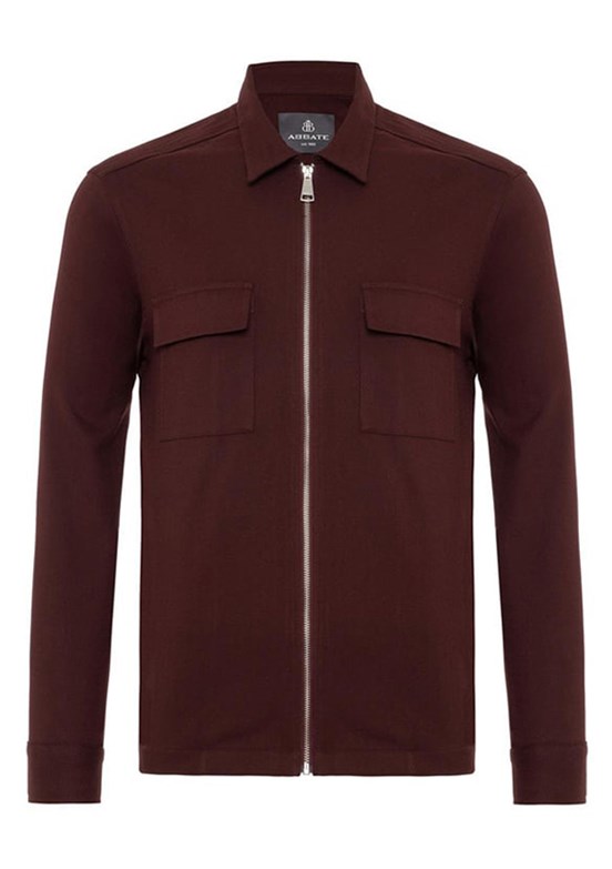 ABBATE Bordo Verso Twill Overshirt Polyviskon Karışımlı Oversize Fit Klasik Yaka Erkek Çizgili Gömlek