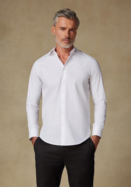 ABBATE BB Club Beyaz Oscar Poplin Pamuk Polyester Slim Fit Klasik Yaka Erkek Düz Gömlek