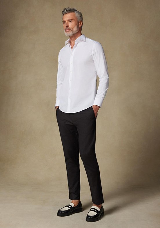 ABBATE BB Club Beyaz Oscar Poplin Pamuk Polyester Slim Fit Klasik Yaka Erkek Düz Gömlek