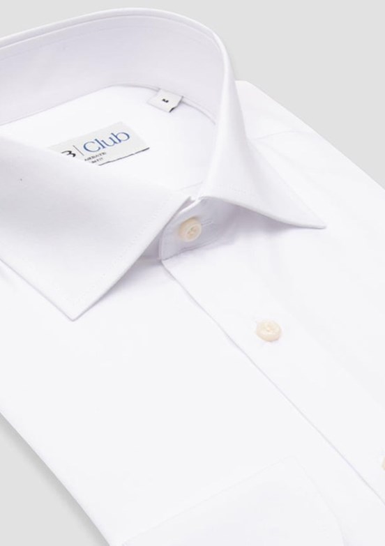 ABBATE BB Club Beyaz Oscar Poplin Pamuk Polyester Slim Fit Klasik Yaka Erkek Düz Gömlek