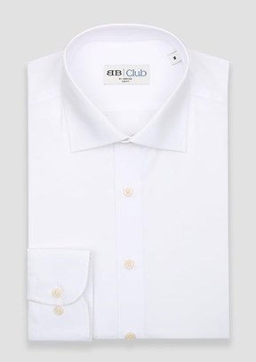 ABBATE BB Club Beyaz Oscar Poplin Pamuk Polyester Slim Fit Klasik Yaka Erkek Düz Gömlek