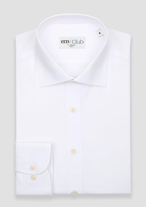 ABBATE BB Club Beyaz Oscar Poplin Pamuk Polyester Slim Fit Klasik Yaka Erkek Düz Gömlek