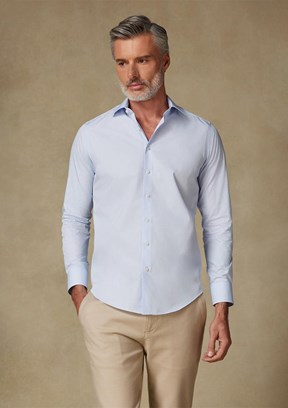 ABBATE BB Club Açık Mavi Oscar Poplin Pamuk Polyester Slim Fit Klasik Yaka Erkek Düz Gömlek