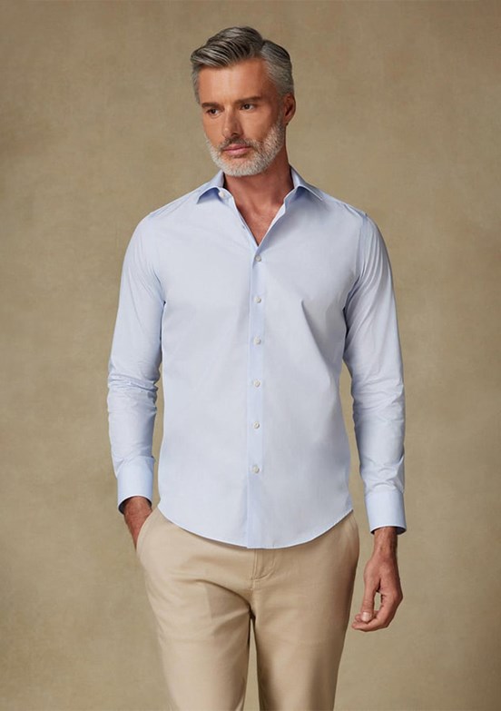 ABBATE BB Club Açık Mavi Oscar Poplin Pamuk Polyester Slim Fit Klasik Yaka Erkek Düz Gömlek