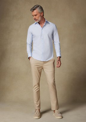 ABBATE BB Club Açık Mavi Oscar Poplin Pamuk Polyester Slim Fit Klasik Yaka Erkek Düz Gömlek