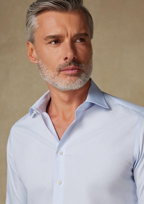 ABBATE BB Club Açık Mavi Oscar Poplin Pamuk Polyester Slim Fit Klasik Yaka Erkek Düz Gömlek