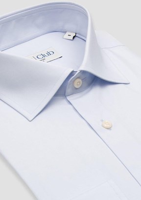 ABBATE BB Club Açık Mavi Oscar Poplin Pamuk Polyester Slim Fit Klasik Yaka Erkek Düz Gömlek