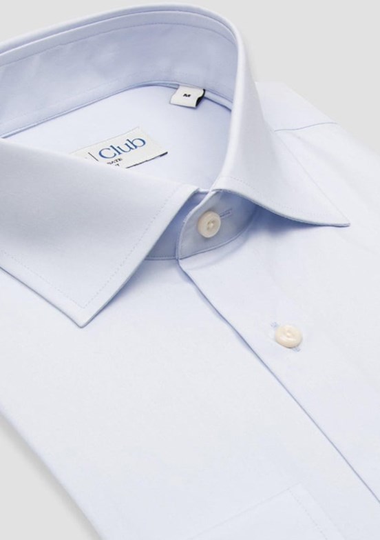 ABBATE BB Club Açık Mavi Oscar Poplin Pamuk Polyester Slim Fit Klasik Yaka Erkek Düz Gömlek