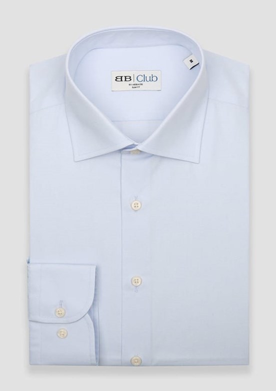 ABBATE BB Club Açık Mavi Oscar Poplin Pamuk Polyester Slim Fit Klasik Yaka Erkek Düz Gömlek