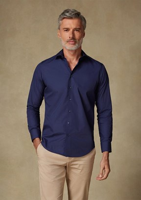 ABBATE BB Club Lacivert Oscar Poplin Pamuk Polyester Slim Fit Klasik Yaka Erkek Düz Gömlek