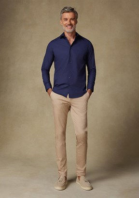 ABBATE BB Club Lacivert Oscar Poplin Pamuk Polyester Slim Fit Klasik Yaka Erkek Düz Gömlek