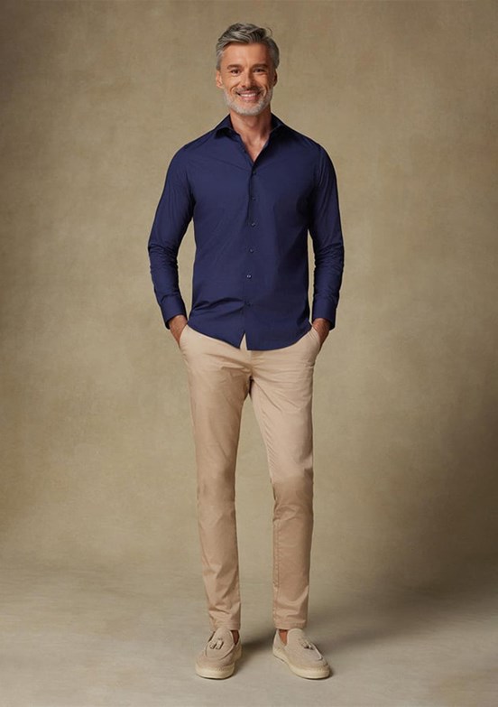 ABBATE BB Club Lacivert Oscar Poplin Pamuk Polyester Slim Fit Klasik Yaka Erkek Düz Gömlek