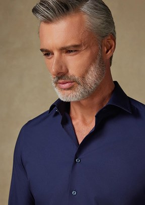 ABBATE BB Club Lacivert Oscar Poplin Pamuk Polyester Slim Fit Klasik Yaka Erkek Düz Gömlek