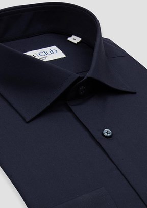 ABBATE BB Club Lacivert Oscar Poplin Pamuk Polyester Slim Fit Klasik Yaka Erkek Düz Gömlek