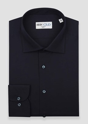 ABBATE BB Club Lacivert Oscar Poplin Pamuk Polyester Slim Fit Klasik Yaka Erkek Düz Gömlek