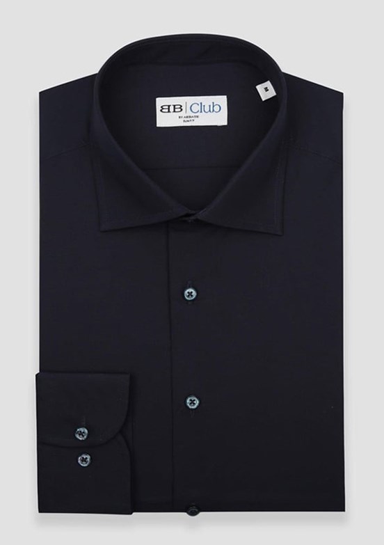 ABBATE BB Club Lacivert Oscar Poplin Pamuk Polyester Slim Fit Klasik Yaka Erkek Düz Gömlek