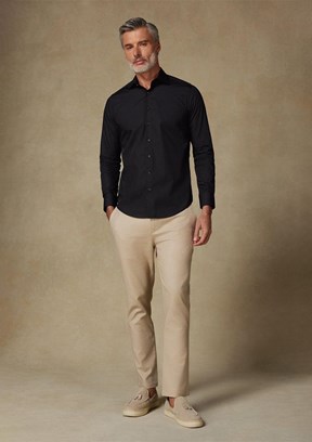 ABBATE BB Club Siyah Oscar Poplin Pamuk Polyester Slim Fit Klasik Yaka Erkek Düz Gömlek